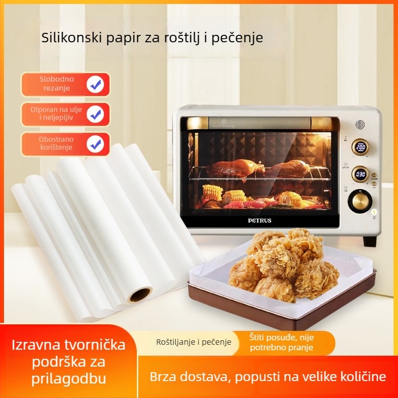 Dvostrani papir za pečenje s apsorpcijom ulja, silikonom za hranu premazan, pogodan za fritezu na zrak