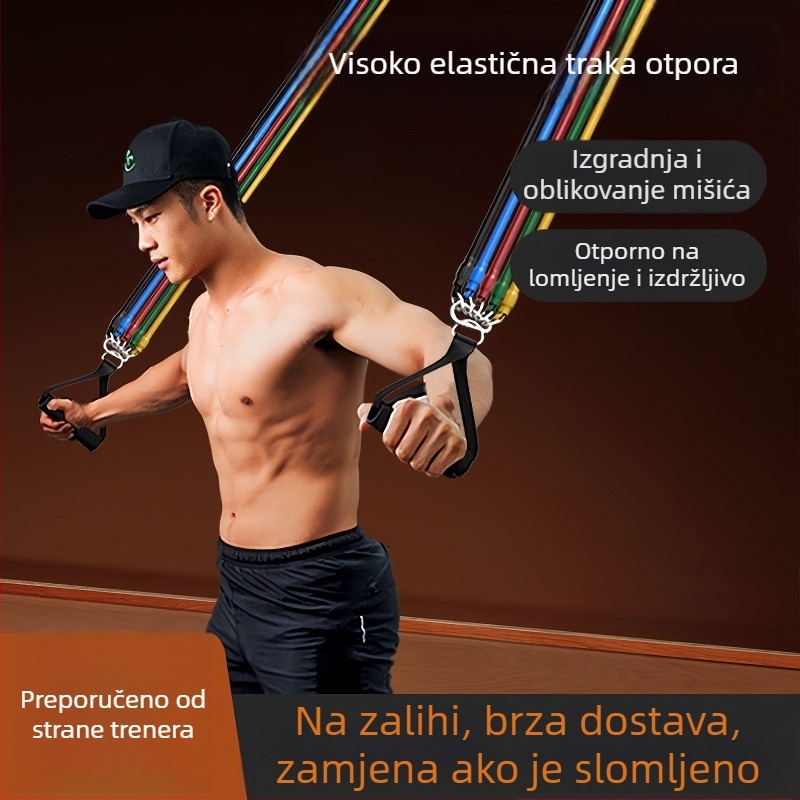 Višenamjenski fitness otporni pojas za trening leđa i prsa — 11-dijelni set s kukom za vrata