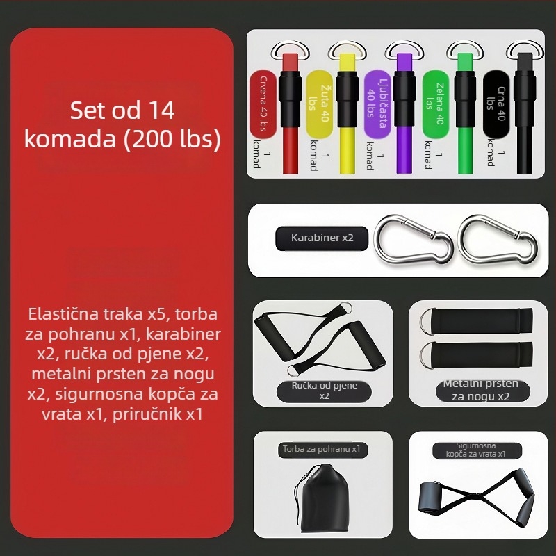 Višenamjenski fitness otporni pojas za trening leđa i prsa — 11-dijelni set s kukom za vrata