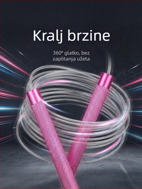 Brzo skakačko užice s čeličnim užetom, ručke od aluminijskog legura, tiši ležajevi visokih brzina, lagano, protuklizno, otporno na habanje