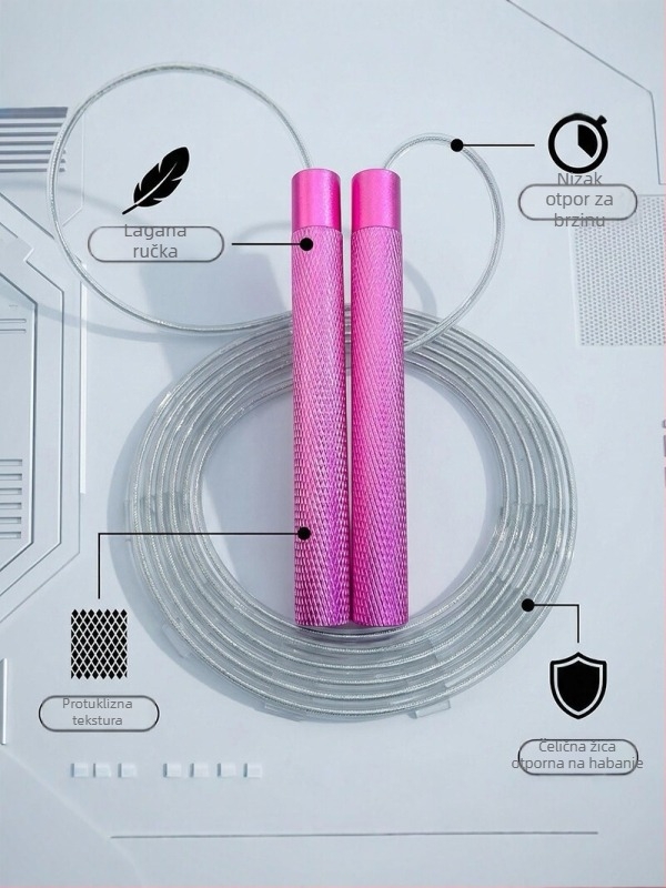 Brzo skakačko užice s čeličnim užetom, ručke od aluminijskog legura, tiši ležajevi visokih brzina, lagano, protuklizno, otporno na habanje