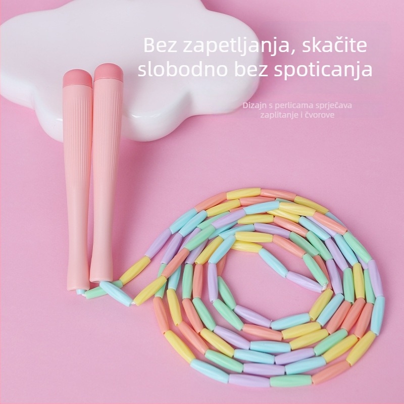 Dječje uže za preskakanje s bambus perlama, duljine 2,8 m, za vrtić i osnovnu školu