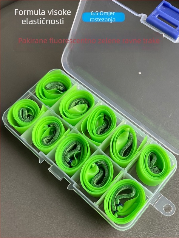 Set plosnatih gumica za praćku s okvirom, 6,5 mm, prozirno zelene boje, fluorescentno zelena, visoka elastičnost, izdržljive široke gumice