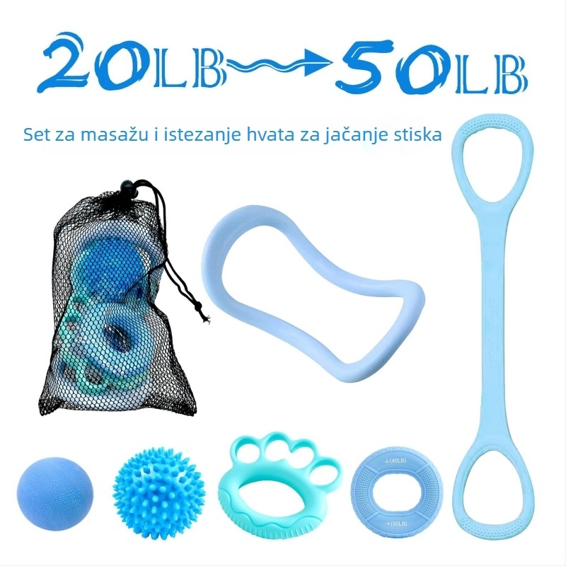 7-u-1 set za snagu hvatanja: prstenovi za hvatanje, fascia lopta, trener prstiju za jogu, otporna traka, bodljikava lopta