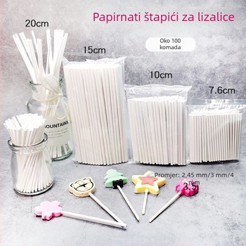 Papirnati štapići za lizalice i čokoladu, prehrambene kvalitete, nelepivi, ekološki štapići za ukrašavanje torti.