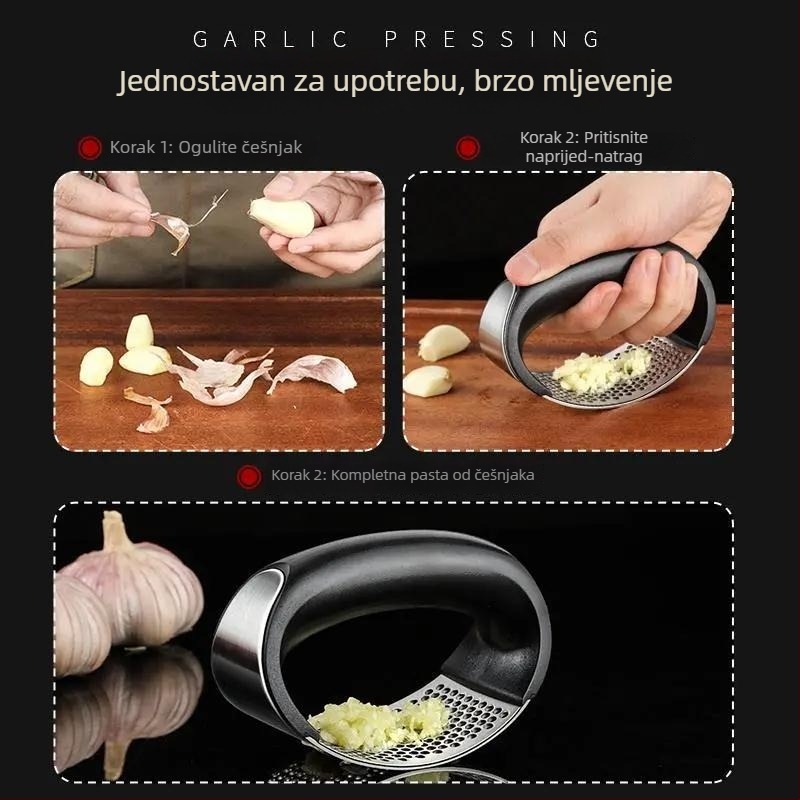 Ručna presica za češnjak, kružni zdrobljivač češnjaka, alat za pastu od češnjaka, zdrobljivač češnjaka, alat za guljenje češnjaka