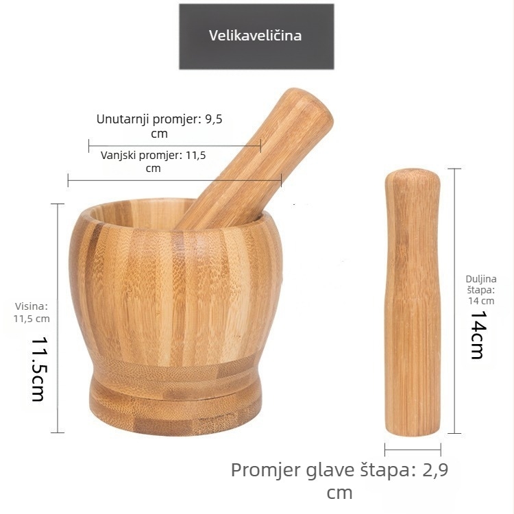 Preša za češnjak s mortarem i drvenom podlogom