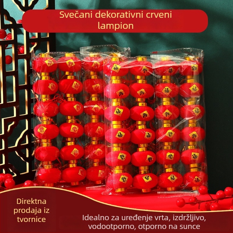2026. godina konja – flokirani crveni lampioni s naljepnicama blagoslova, za vješanje na posude ili na drveće — dekorativni lampioni za proljetni festival