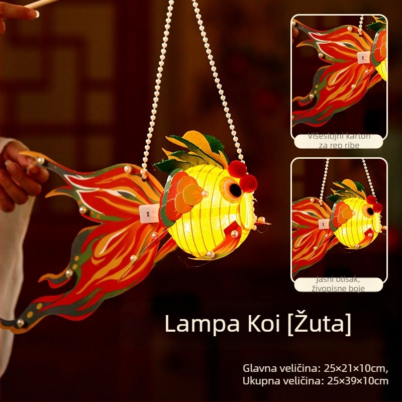 Lampion za djecu za Mid-Autumn Festival, prenosni svjetleći lampion u obliku zlatne ribice, ručna izrada, DIY materijali, antički stil