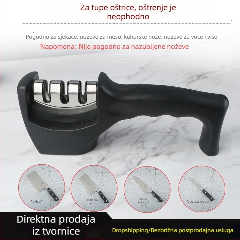 Trostupanjski prijenosni oštrač noževa za kuhinju s volframskim čelikom i keramnim kamenjem