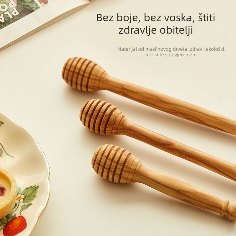 Premium štapić od maslinovog drva za med i štapić za miješanje džema – bez boje i voska, prirodno drvo