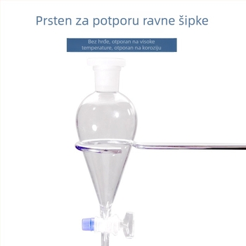 Laboratorijski stalak od željeza sa tri prstena za bočice i separacijski lijevak, mala veličina, s gornjim prstenom