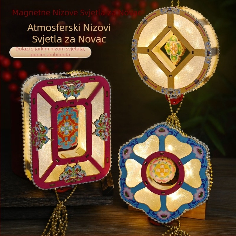 Set novogodišnjih lampiona s magnetskim novčanicama, tradicionalni stil lampiona, složeni lampioni, dječji ručni svjetleći palaćni lampion, poklon za događanja