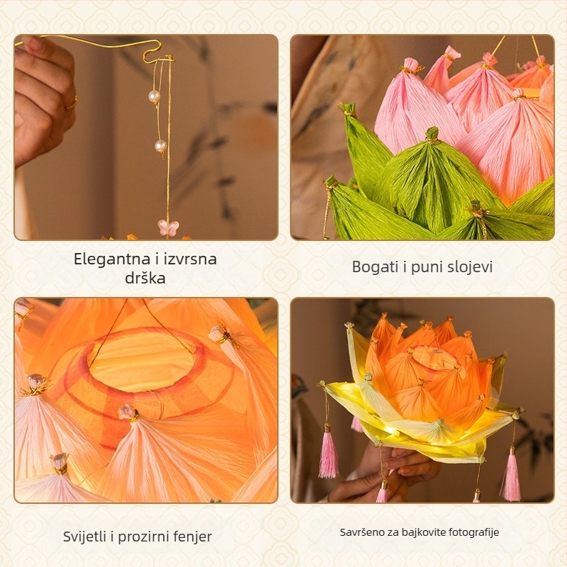 Lampioni za Festival Srednje Jeseni, lotus lampioni, DIY materijali, ručno izrađeni osvijetljeni papirni lampioni u antičkom stilu, dvorčni lampioni