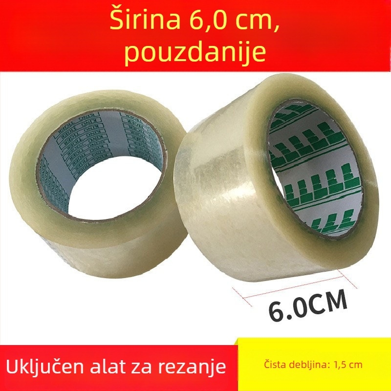 Prozirna pakirajuća traka, širina 6,0 cm × duljina 100 m, veliki rola, visoka adhezija za zatvaranje kutija i pošiljaka