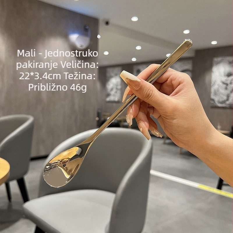 Žlica za miješanje od 304 nehrđajućeg čelika s dugim držalom za kućnu kuhinju; mala žlica za juhu; produžena žlica za led; kreativna žlica za kavu