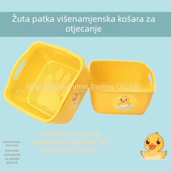 Dvostruko složena kreativna košara za pranje povrća s odvodom, debeli plastika, karikaturalni dizajn voća