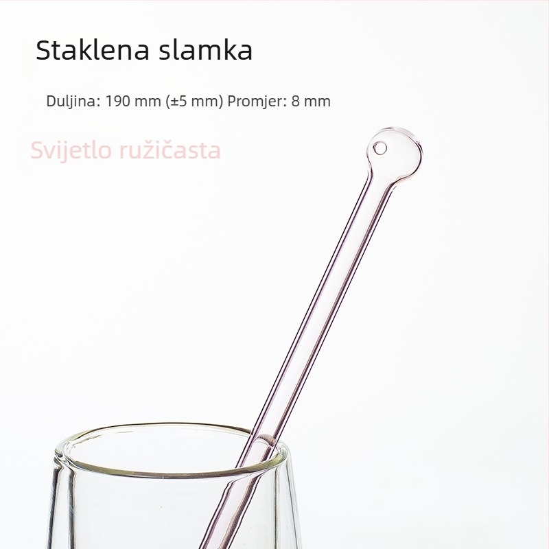 Kreativna staklena slamka od borosilikatnog stakla, višebojna s okruglim vrhom, za mliječni čaj, 8×190 mm
