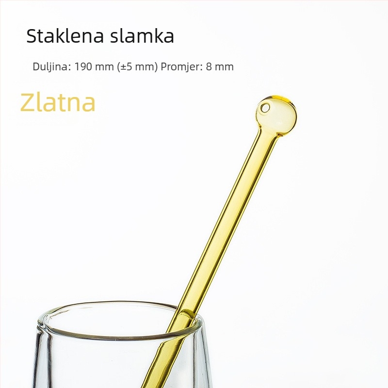 Kreativna staklena slamka od borosilikatnog stakla, višebojna s okruglim vrhom, za mliječni čaj, 8×190 mm