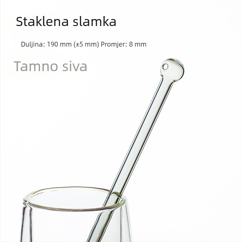 Kreativna staklena slamka od borosilikatnog stakla, višebojna s okruglim vrhom, za mliječni čaj, 8×190 mm