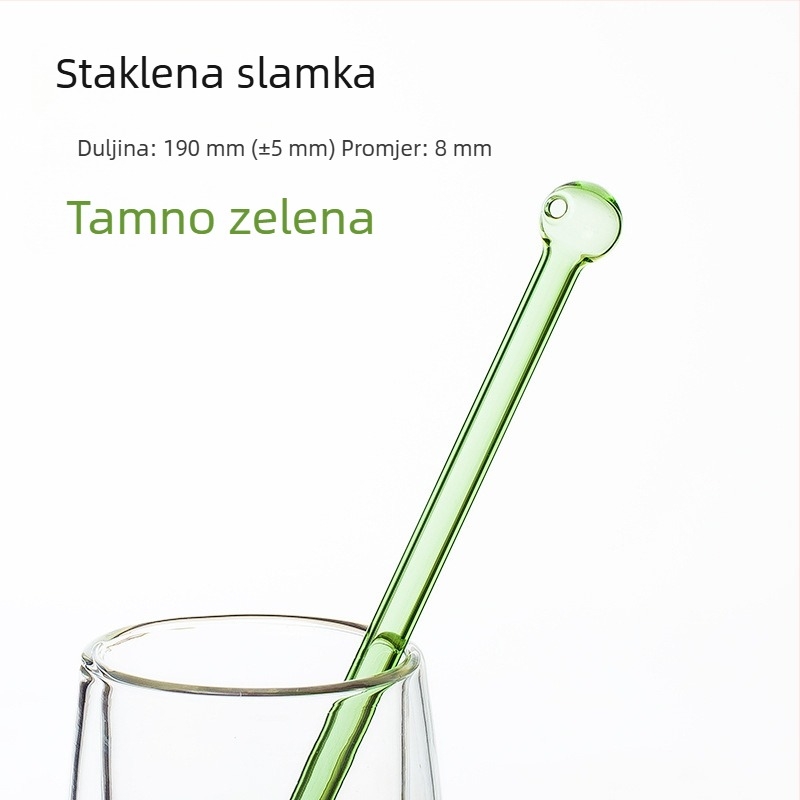 Kreativna staklena slamka od borosilikatnog stakla, višebojna s okruglim vrhom, za mliječni čaj, 8×190 mm
