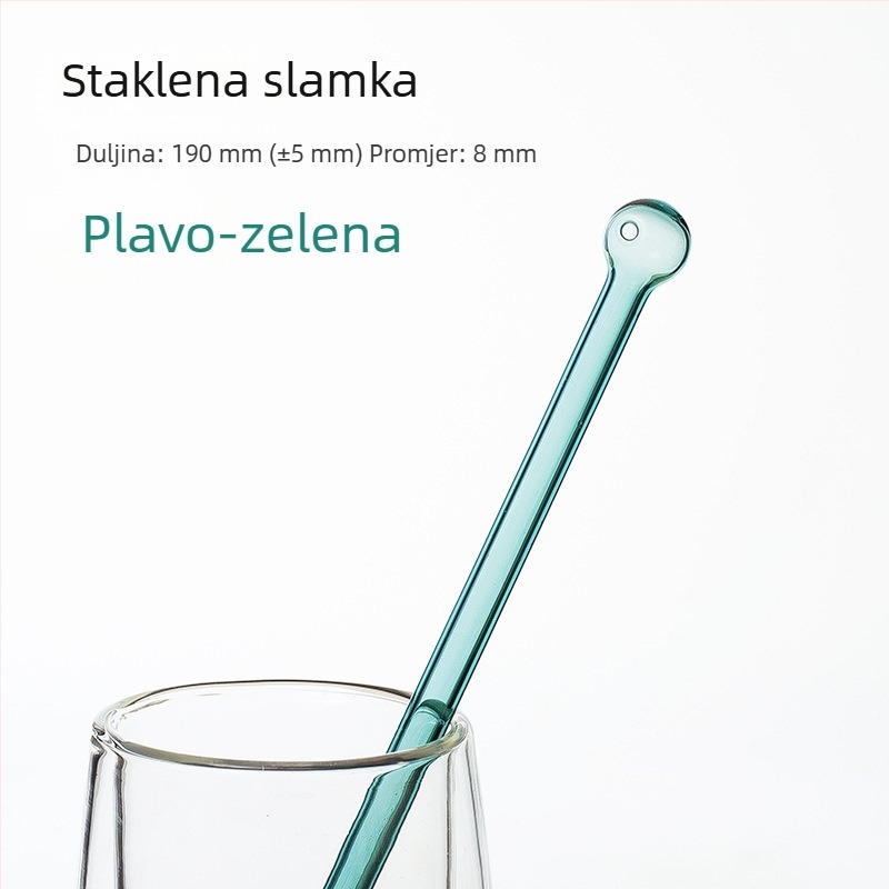 Kreativna staklena slamka od borosilikatnog stakla, višebojna s okruglim vrhom, za mliječni čaj, 8×190 mm