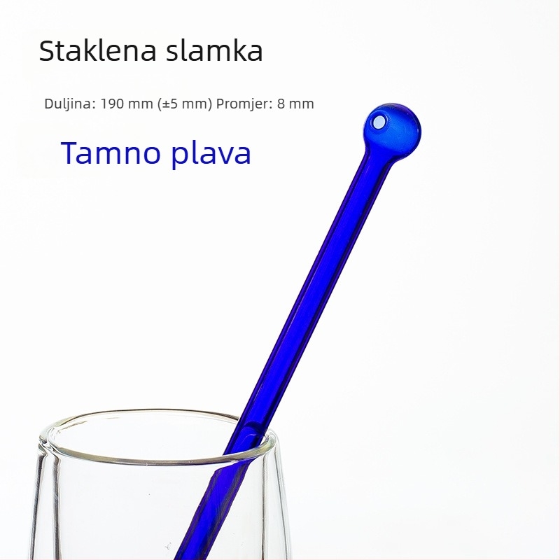 Kreativna staklena slamka od borosilikatnog stakla, višebojna s okruglim vrhom, za mliječni čaj, 8×190 mm