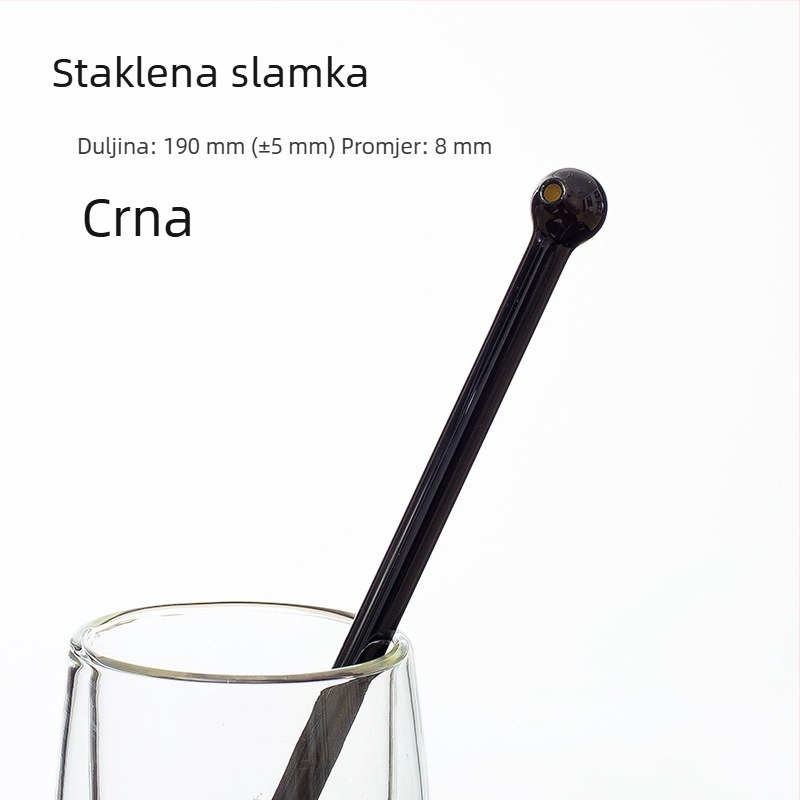 Kreativna staklena slamka od borosilikatnog stakla, višebojna s okruglim vrhom, za mliječni čaj, 8×190 mm