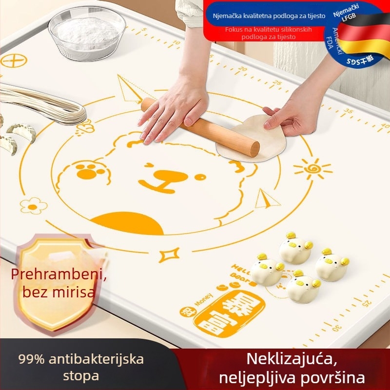Silikonska podloga za tijesto i razvaljivanje, prehrambene klase, otporna na plijesni i antibakterijska