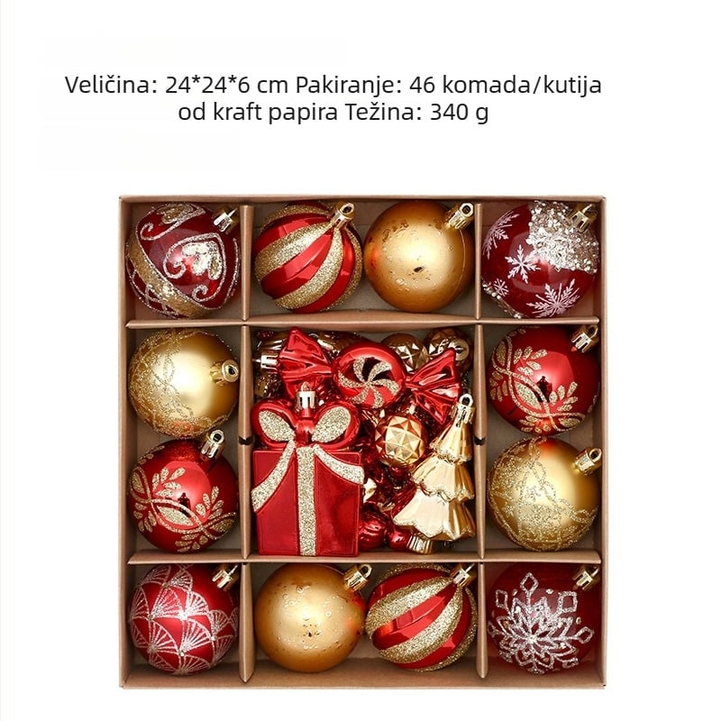 Ručno oslikane božićne kuglice, set od 46 komada u poklon kutiji, ukrasi za božićno drvce