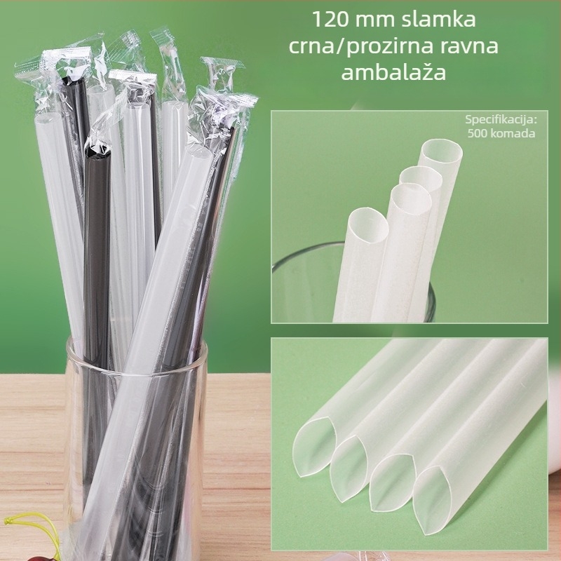 Jednokratne obojane zakrivljene papirnate slamke, individualno pakirane, prozirne