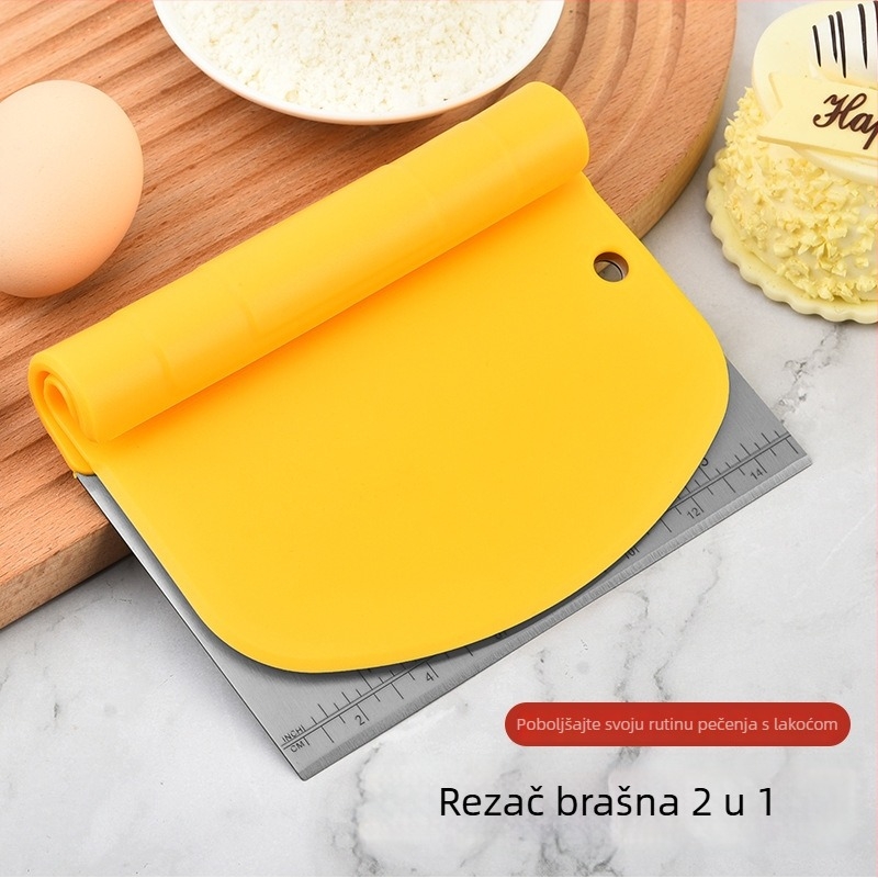 Dvostruka špatula za tijesto s ugrađenom skalom, nehrđajući čelik – rezač tijesta i rezač brašna za pečenje