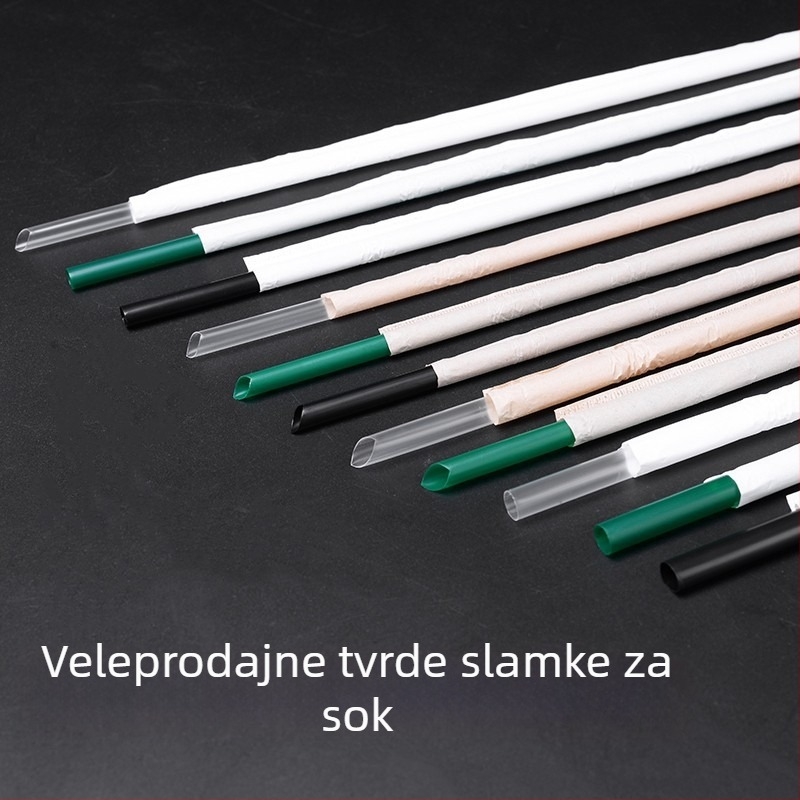 Jednokratne čvrste slamke za napitke – tanke ravne slamke za čaj s mlijekom, kavu, sokove i limun čaj, individualno pakirane, 100 kom