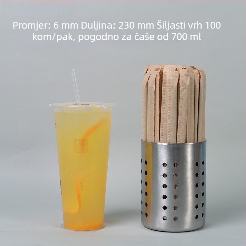 Jednokratne čvrste slamke za napitke – tanke ravne slamke za čaj s mlijekom, kavu, sokove i limun čaj, individualno pakirane, 100 kom