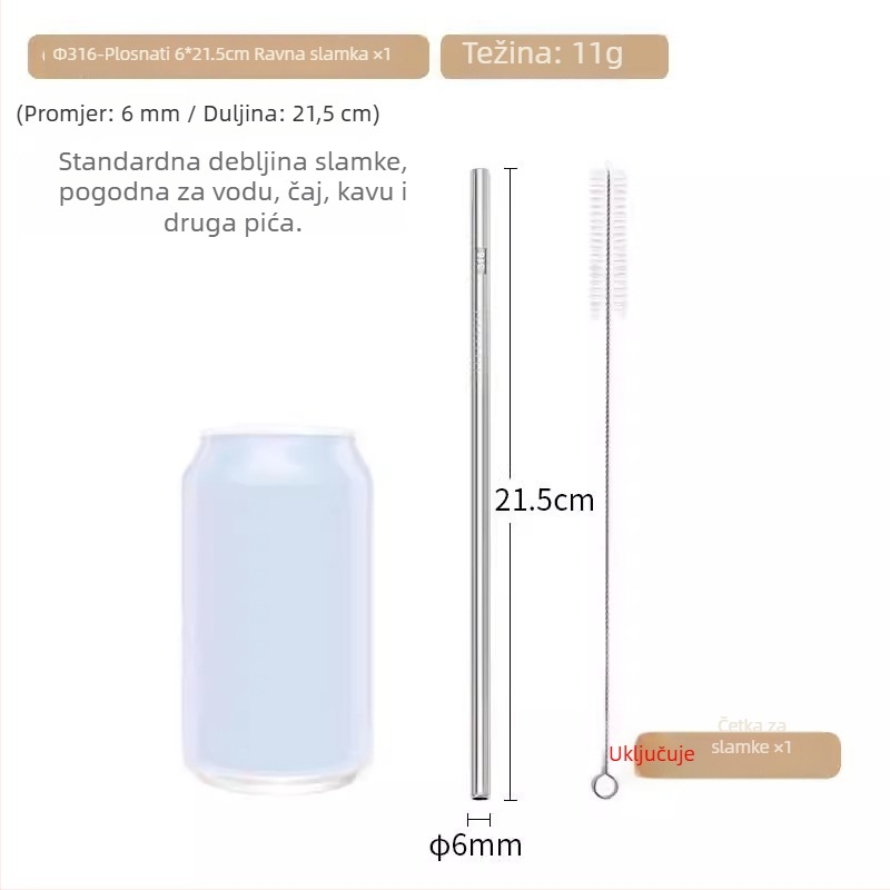 Proširena slamka od 316 nerđajućeg čelika za bubble tea, metalna cijev za piće, velika šalica, 23/26/30 cm