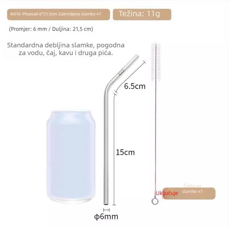 Proširena slamka od 316 nerđajućeg čelika za bubble tea, metalna cijev za piće, velika šalica, 23/26/30 cm
