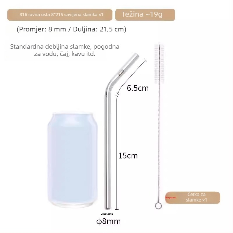 Proširena slamka od 316 nerđajućeg čelika za bubble tea, metalna cijev za piće, velika šalica, 23/26/30 cm