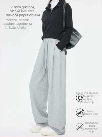 Nova siva sportska hlača s visokim strukom za jesen i zimu, opuštenog kroja, casual stil, banana kroj, produžene zakrivljene široke nogavice