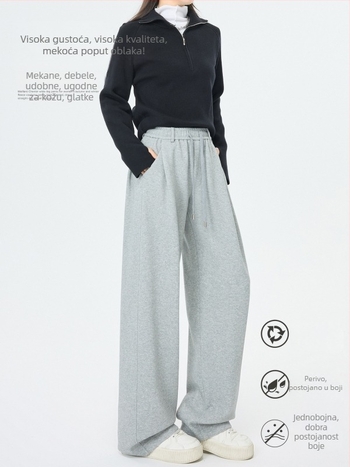 Nova siva sportska hlača s visokim strukom za jesen i zimu, opuštenog kroja, casual stil, banana kroj, produžene zakrivljene široke nogavice