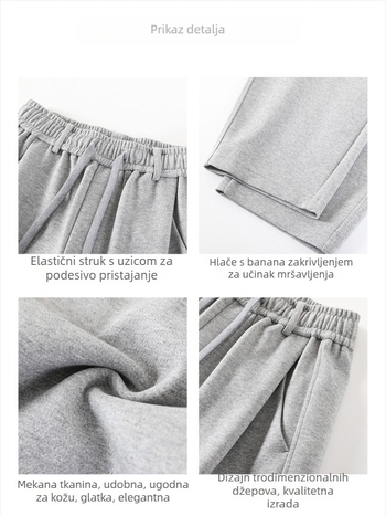 Nova siva sportska hlača s visokim strukom za jesen i zimu, opuštenog kroja, casual stil, banana kroj, produžene zakrivljene široke nogavice