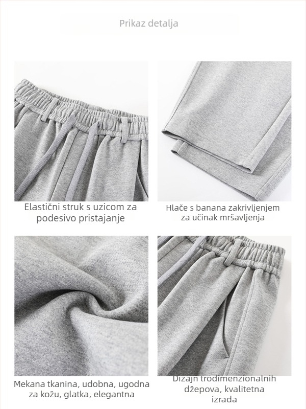 Nova siva sportska hlača s visokim strukom za jesen i zimu, opuštenog kroja, casual stil, banana kroj, produžene zakrivljene široke nogavice