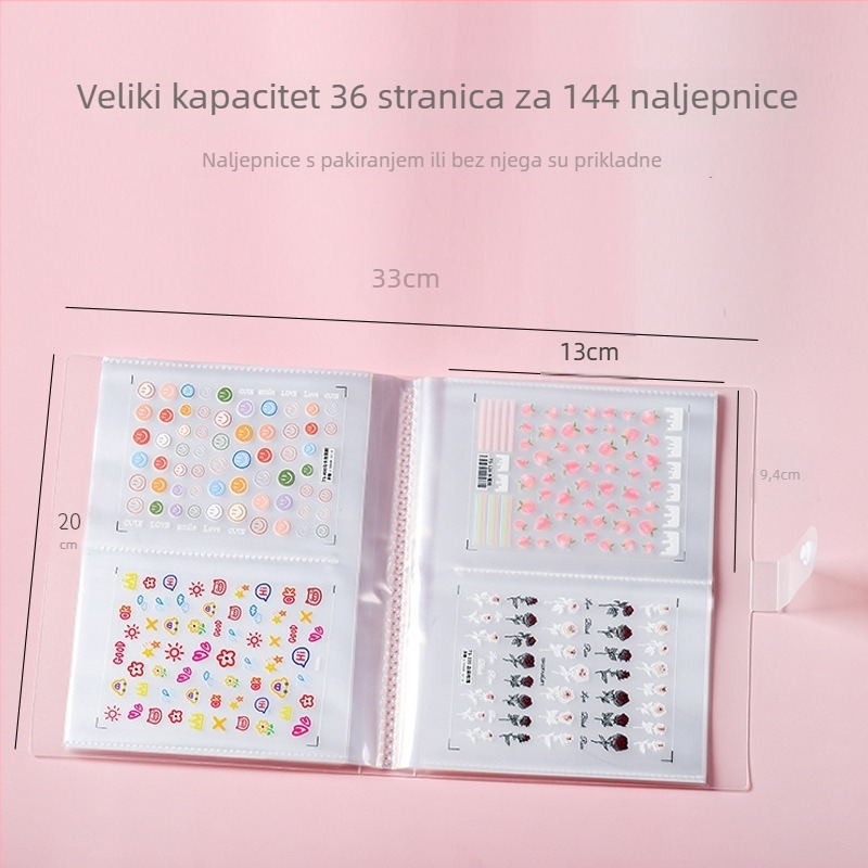 Album za pohranu naljepnica za nokte, veliki kapacitet, minimalistički japanski stil, prozirne naljepnice za nokte