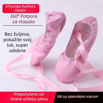 Ženske plesne cipele za balet, jogu i moderni/latinski ples – platnene gornje cipele, prozračne i lagane, s dvostrukom potplatom i trakama