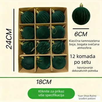 12-dijelni set božićnih pompon kuglica, ukrasa za bor i visećih kapica