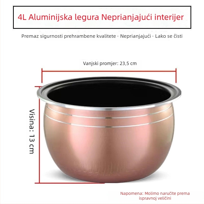 Univerzalni unutarnji lonac za električni lonac za rižu, kapacitet 5 litara, kompatibilan s Meiling, Wanlida i Xianke, debeli sferni unutarnji lonac