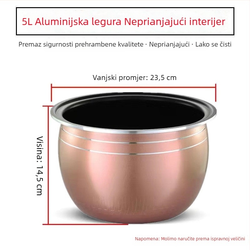 Univerzalni unutarnji lonac za električni lonac za rižu, kapacitet 5 litara, kompatibilan s Meiling, Wanlida i Xianke, debeli sferni unutarnji lonac