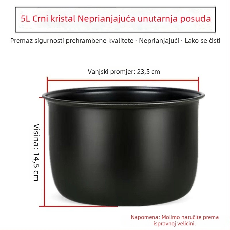 Univerzalni unutarnji lonac za električni lonac za rižu, kapacitet 5 litara, kompatibilan s Meiling, Wanlida i Xianke, debeli sferni unutarnji lonac