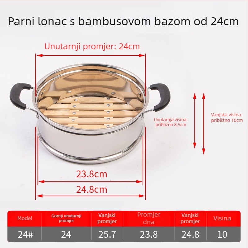 Posuda za parenje s dnom od bambusa i rivetima, pogodna za parenje peciva i knedli
