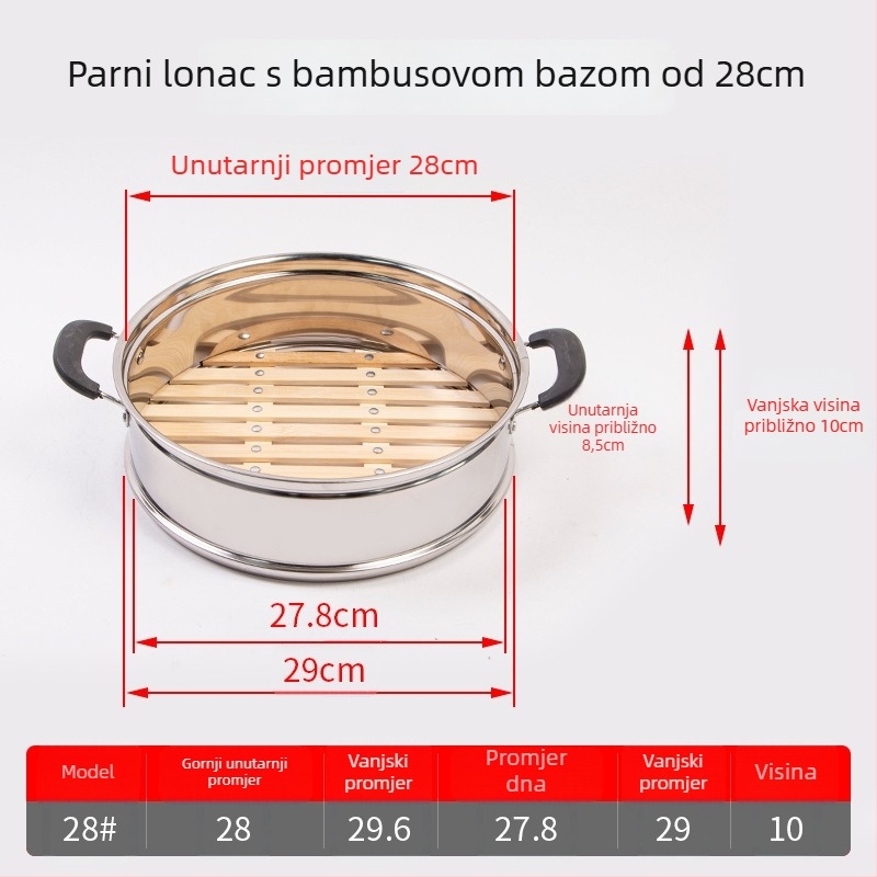 Posuda za parenje s dnom od bambusa i rivetima, pogodna za parenje peciva i knedli