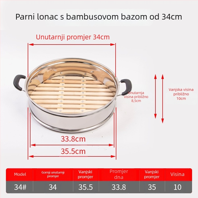 Posuda za parenje s dnom od bambusa i rivetima, pogodna za parenje peciva i knedli